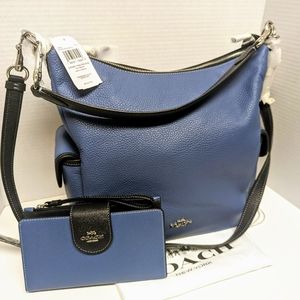 Coach Pennie Silver/Sky Blue Multi Shoulder Bag with Matching Wallet Rare $756